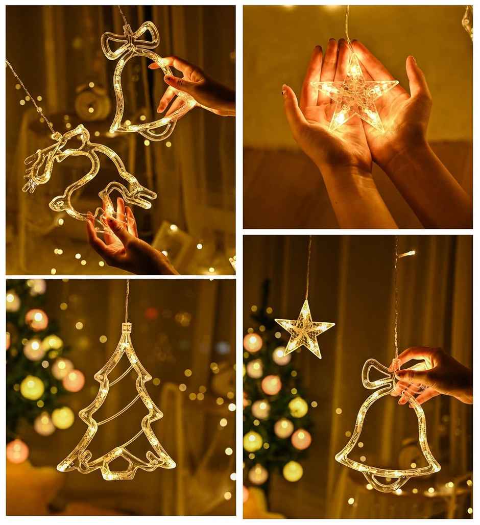 DesiDiya Christmas Reindeer LED Curtain String Lights - Perfect for Window & Wall Decorations