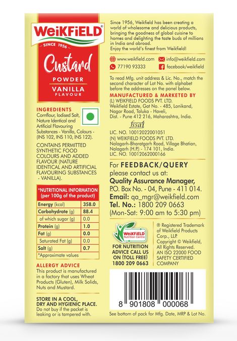 Weikfield Custard Powder Vanilla Flavour Carton