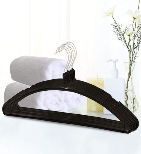 Kuber Industries Plastic 6 Piece Hanger Set for Wardrobe|Multipurpose Hanger Organizer (Black)