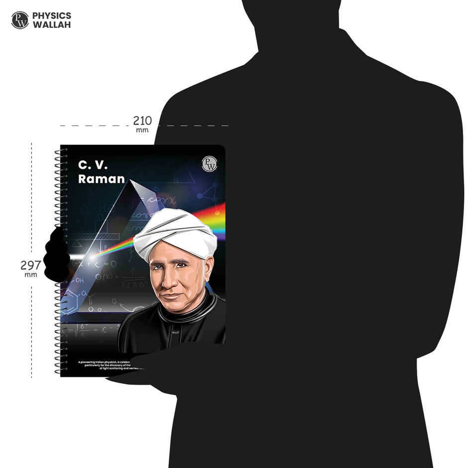 Physics Wallah Practice Spiral Bound Ruled Notebook 280 Pages, 25 x 24 cm, C.V. Raman