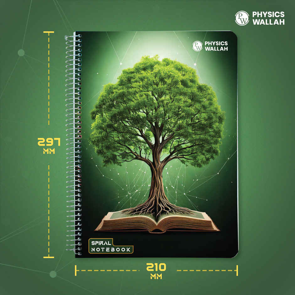 Physics Wallah A4 Size 300 Pages single subject Spiral Binding Notebook | Ruled with plactic cover