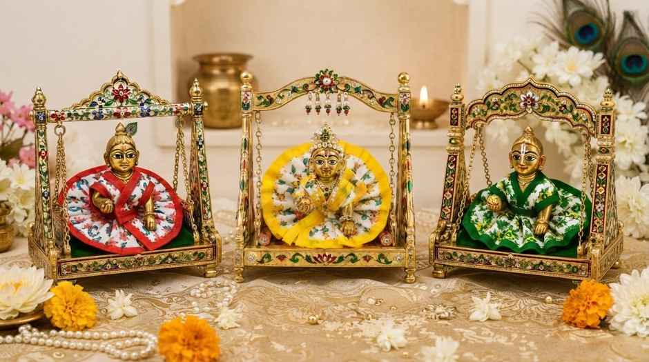 Gullak Laddu Gopal Bright Printed Gherdar Poshak | Assorted Colours | Size 1