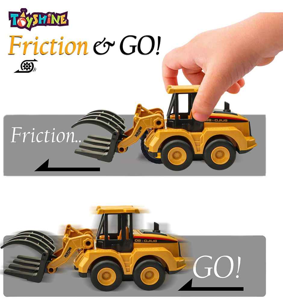 Toyshine Pack Of 4 Abs Plastic Construction Vehicle Automobile Car Toy Set, Friction Powered