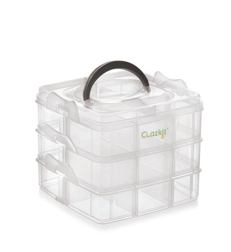 Clazkit Organisers Plastic 3 layer 18 Grid Square Transparent Storage Detachable Box