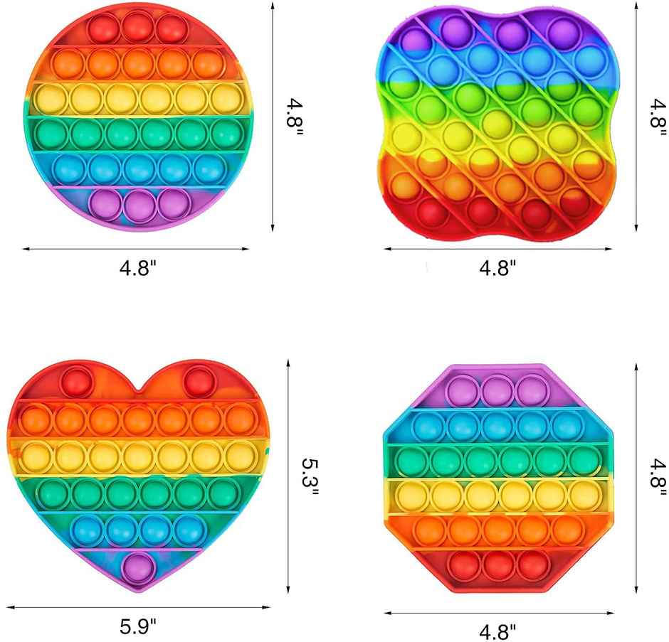 Toyshine Popping Pack of 4- Circle,Square,Octagon,Curve Square,BPA Free Silicone,Stress Reliever