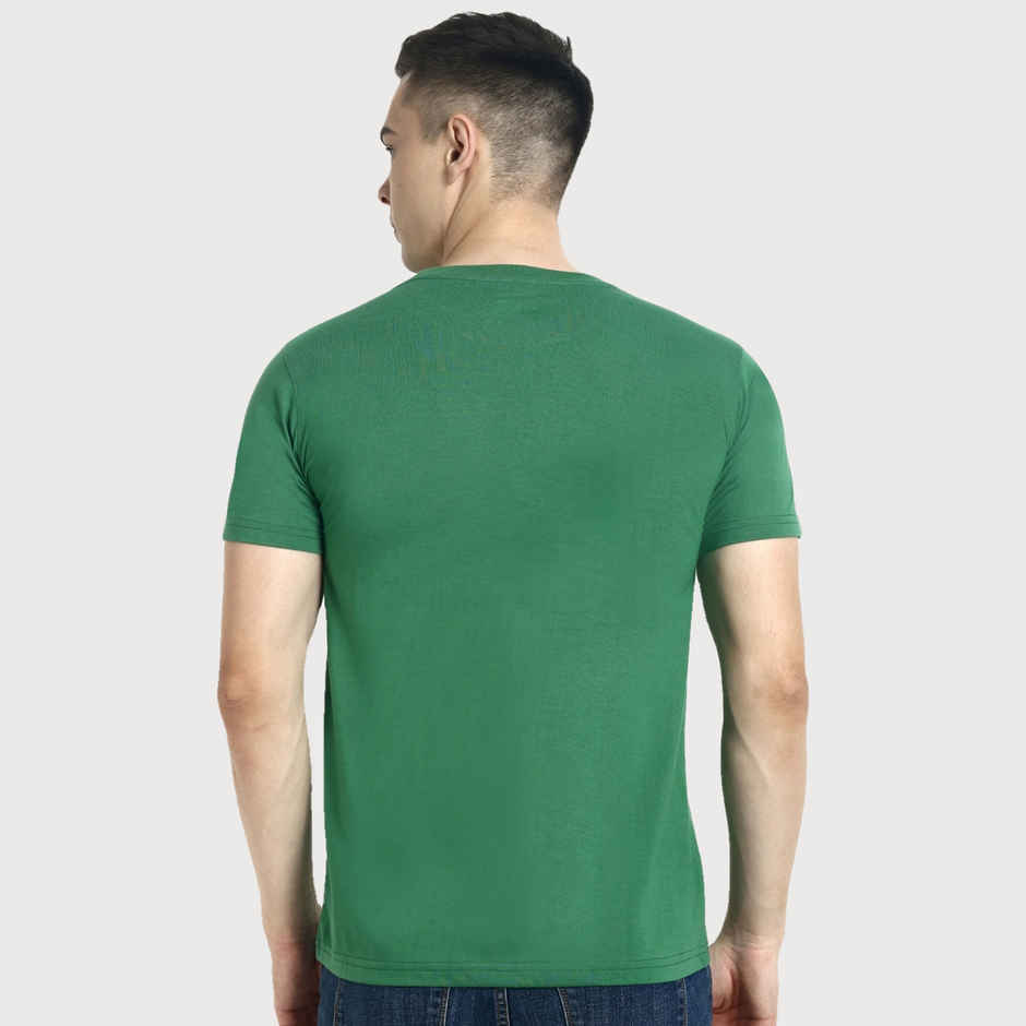 hummel Men's Cam Round Neck Solid Regular Fit Cotton Poly T-shirt | Green - L