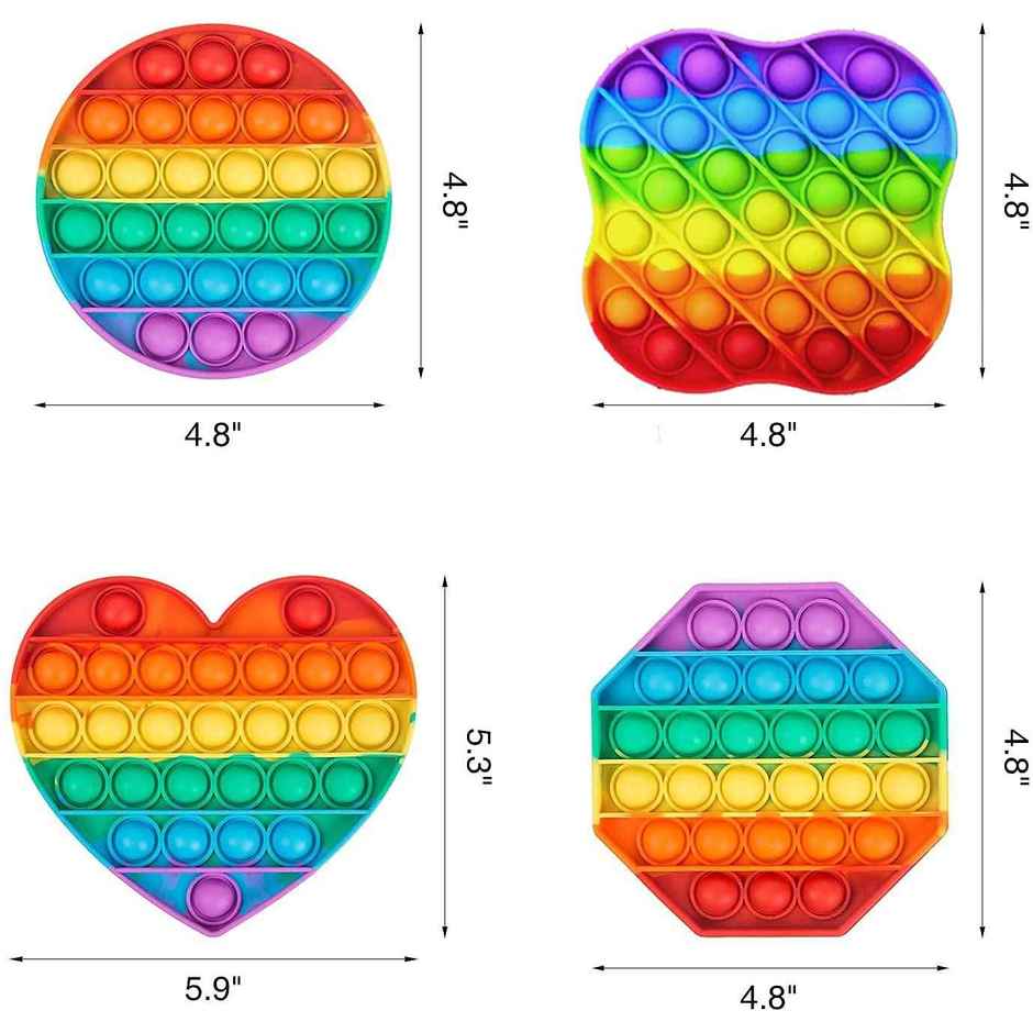 Toyshine Popping Pack of 4- Circle,Square,Octagon,Curve Square,BPA Free Silicone,Stress Reliever