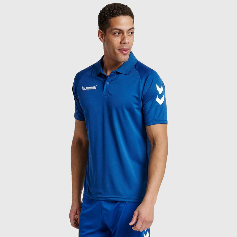 hummel Men's Core functional Polo Neck Solid Regular Fit Gym T-shirt | True Blue - S