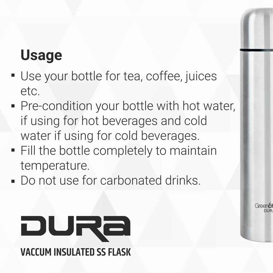 Greenchef Vacuum Insulated Ss Flask - 750Ml - Dura 750 ml Flask (Pack Of 1, Steel/Chrome, Steel)