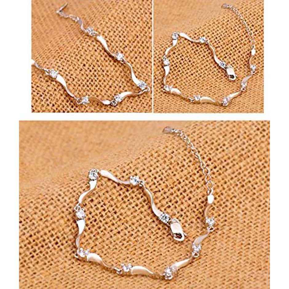 Shining Diva Fashion Aaa Crystals Silver Plated Chain Bracelet for Women and Girls | 8354b