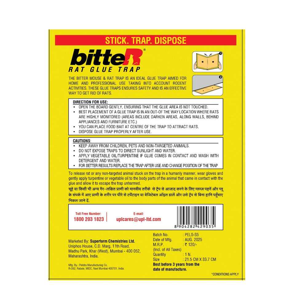 Bitter Sticky Glue Trap For Rats & Insects | 2X Strength | Large Size 33.7 Cm X 21.5 Cm