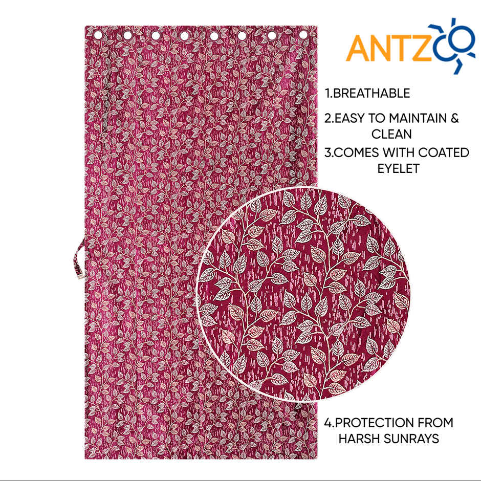 Antzco Maroon Printed Door Curtain 7 ft x 4 ft | Pack of 2 | DC06