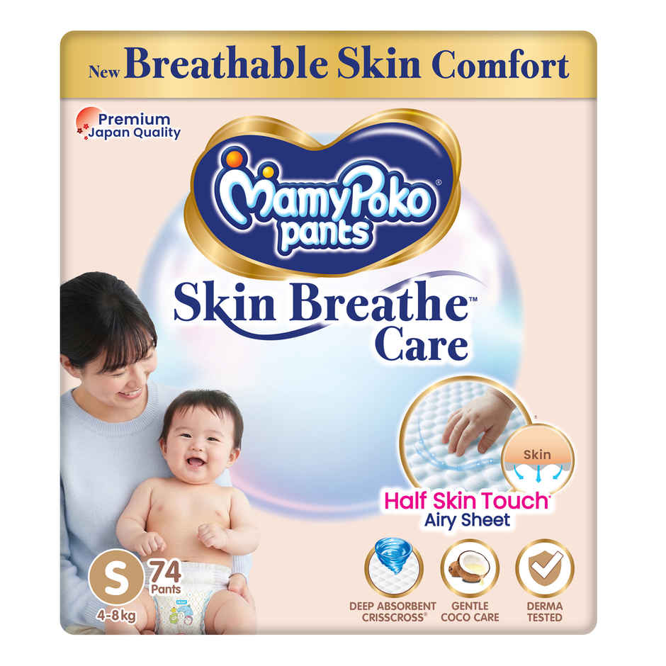 Mamypoko Pants Skin Breathe Care Baby Diapers | Size S | 4 to 8 Kgs | Derma Tested