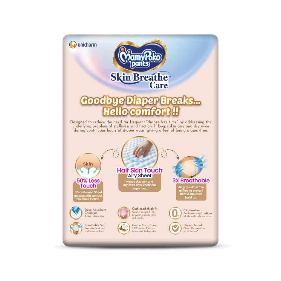 MamyPoko Pants Skin Breathe Care Baby Diapers | Size M | 7 to 12 kgs | Derma Tested