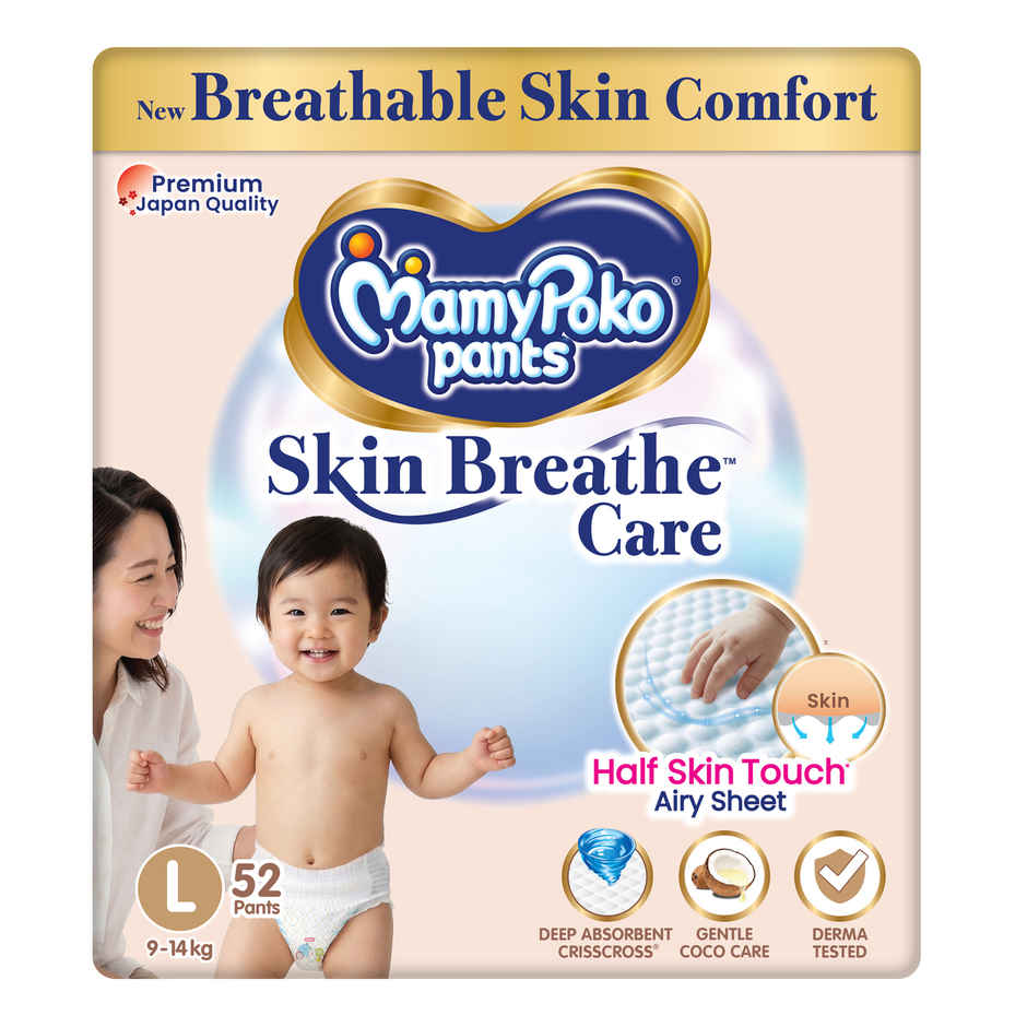 Mamypoko Pants Skin Breathe Care Baby Diapers | Size L | 9 to 14 kgs | Derma Tested