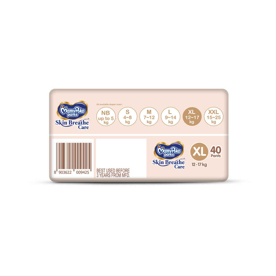 Mamypoko Pants Skin Breathe Care Baby Diapers | Size XL | 12 to 17 kgs | Derma Tested
