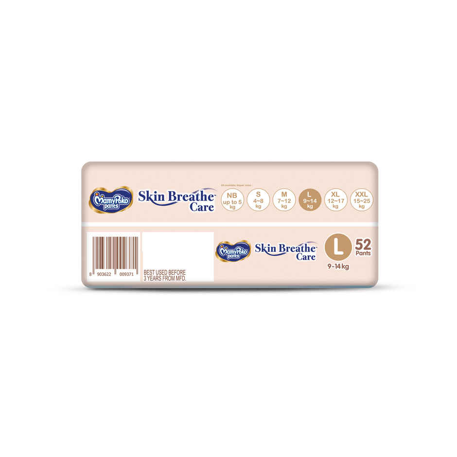 Mamypoko Pants Skin Breathe Care Baby Diapers | Size L | 9 to 14 kgs | Derma Tested
