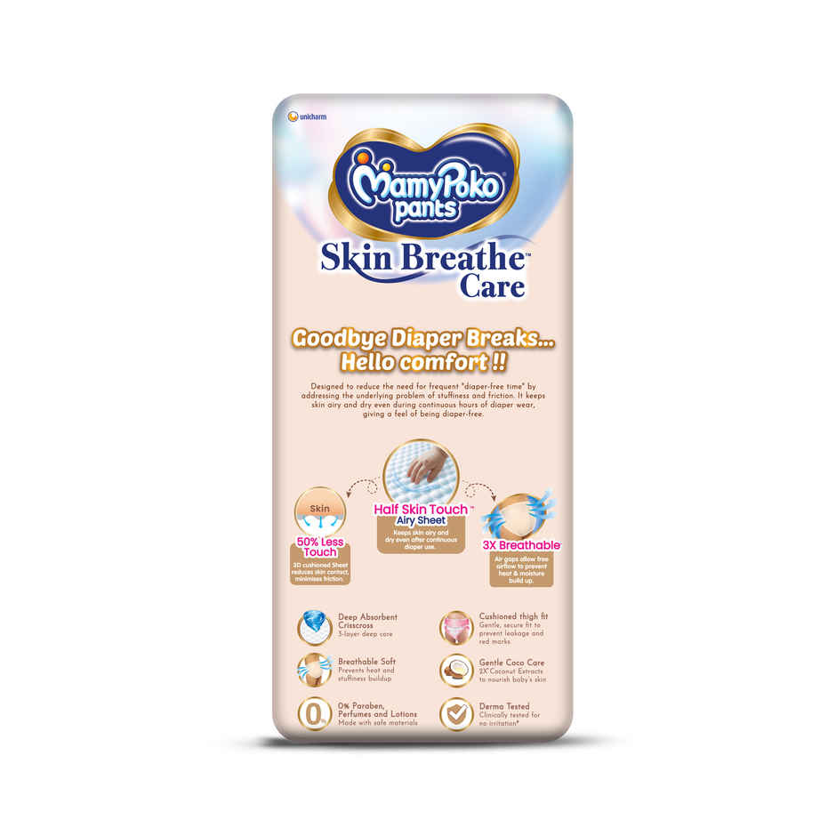 Mamypoko Pants Skin Breathe Care Baby Diapers | Size XXL | 15 to 25 kgs | Derma Tested