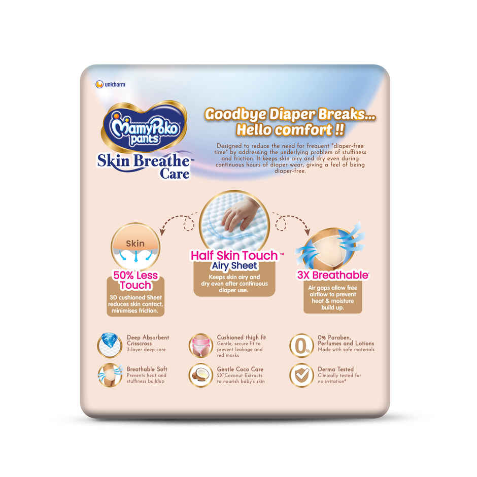 MamyPoko Pants Skin Breathe Care Baby Diapers | Size XL | 12 to 17 kgs | Derma Tested