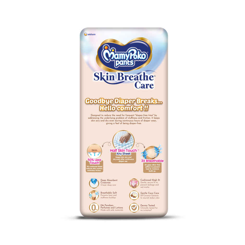 Mamypoko Pants Skin Breathe Care Baby Diapers | Size XL | 12 to 17 kgs | Derma Tested