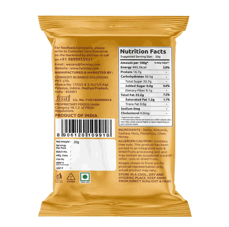 Farmley Date Bites Dry Fruit Burfi - No Added Sugar