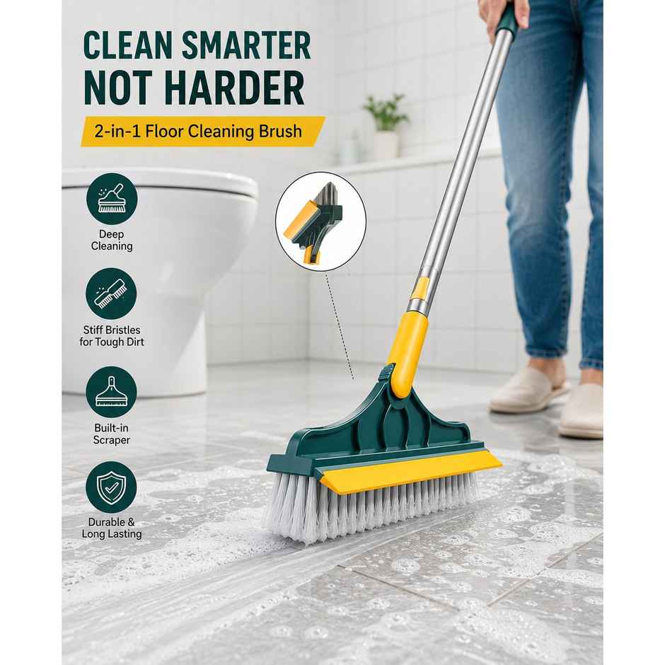 Perpetual Small Bathroom Cleaning Brush with Wiper 120 Degree Rotatable | 47 inch