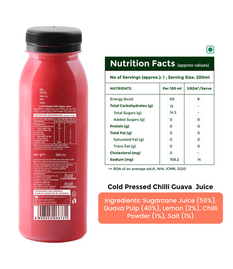 Pluckk Cold-Pressed Guava Fruit Juice | No Added Sugar | No Preservatives | Rich in Antioxidant