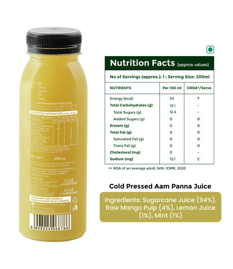 Pluckk Cold-Pressed Aam Panna Juice | No Added Sugar | No Preservatives | Hydration | Gut Health