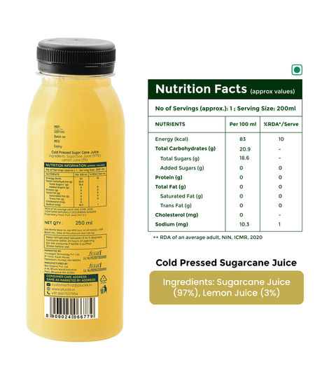 Pluckk Cold-Pressed Sugarcane Juice | No Added Sugar | No Preservatives | Helps Digestive Support