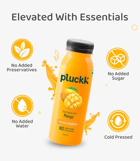 Pluckk Cold-Pressed Mango Fruit Juice | No Added Sugar | No Preservatives | Rich in Potassium
