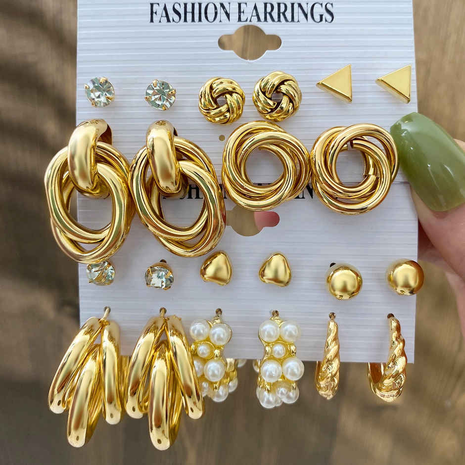 Shining Diva Fashion 11 Pairs Combo Set Latest Stylish Stud Earrings for Women and Girls Rr15824er