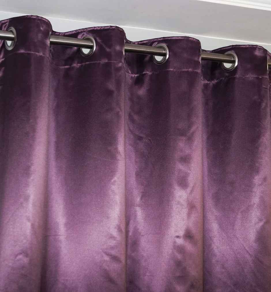 Lushomes Satin Door Curtain - Purple | Plain | 7.5 ft | 8 Metal SS Eyelets | 54 x 90 inch