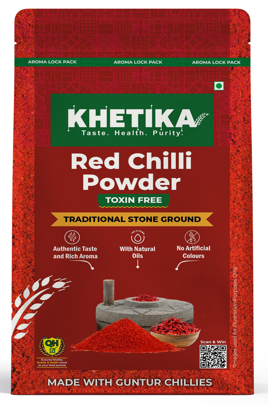 Khetika Red Chilli Powder | Guntur Chilli | Stone Ground | Toxin Free | No Added Preservatives