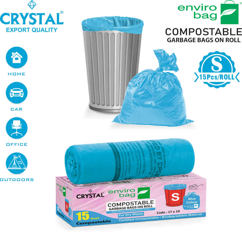 Crystal Small Garbage Bag 17x19, Compostable, Blue Colour