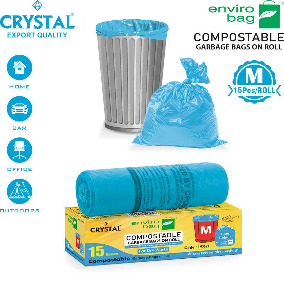 Crystal Medium Garbage Bag 19x21 Compostable, Blue Colour