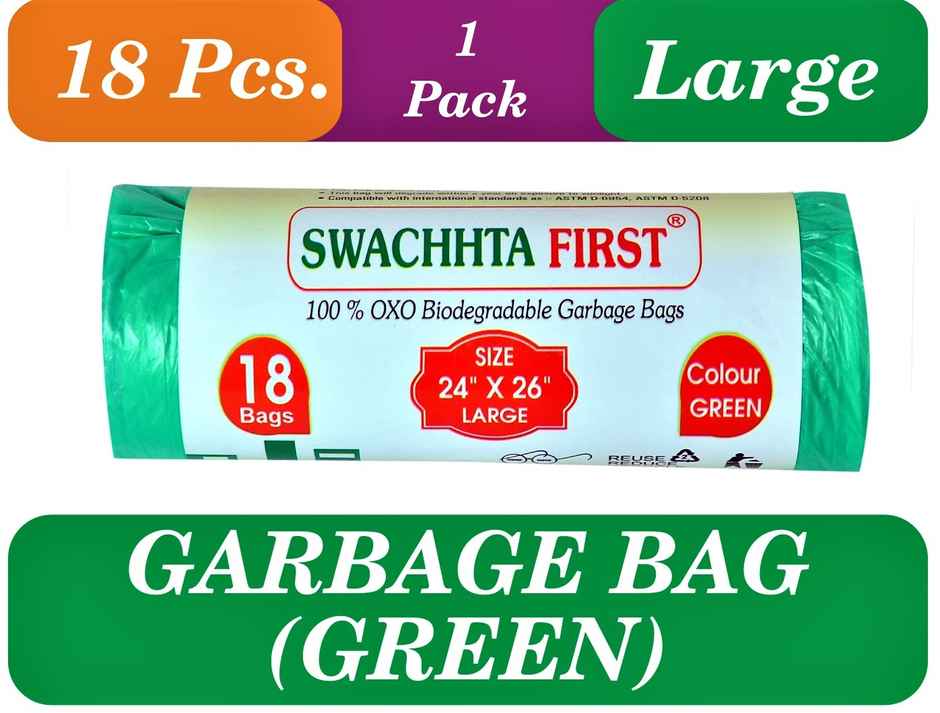 Swachhta First Oxo Bio Degradable Garbage Bags - Green Large (24 x 26 Inches)