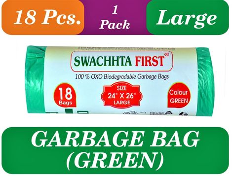 Swachhta First Oxo Bio Degradable Garbage Bags - Green Large (24 x 26 Inches)