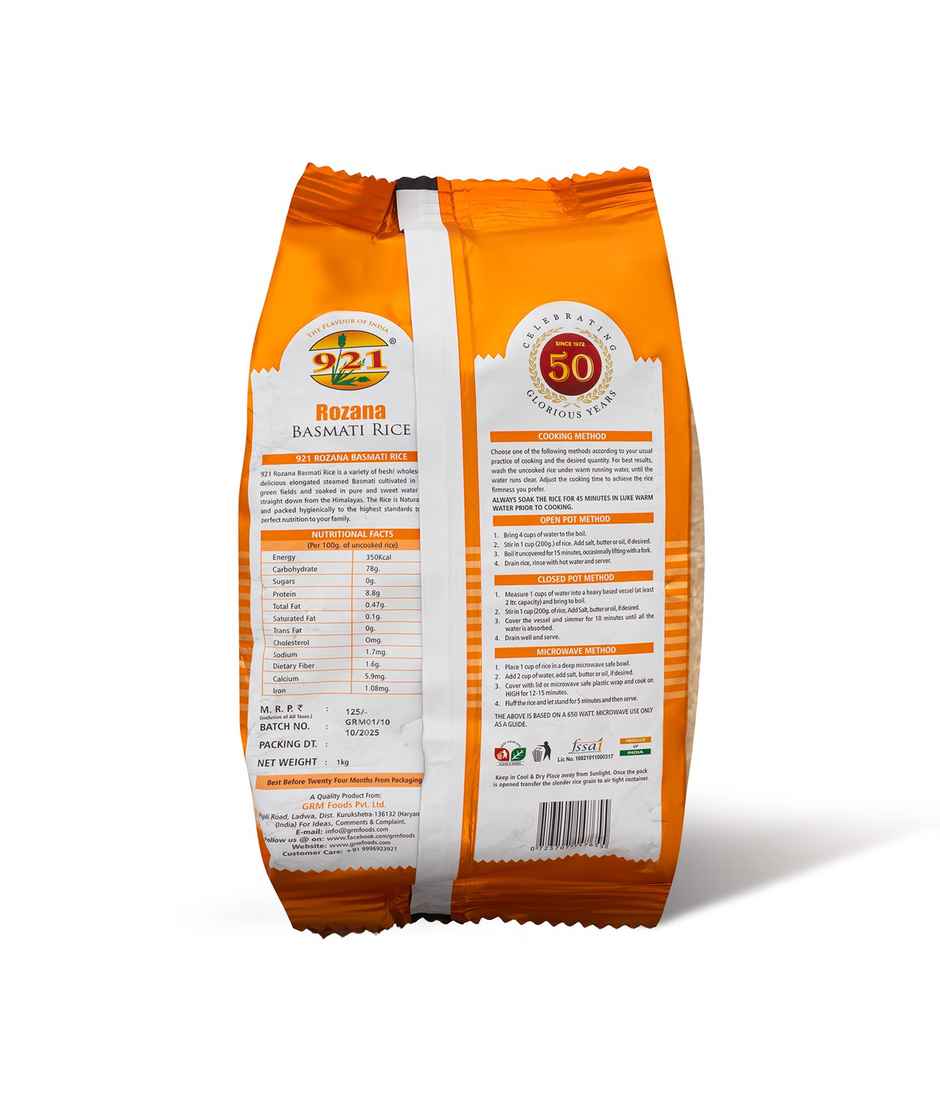 921 Rozana Basmati Rice (1kg) & Freshcon Cooked Kabuli Chana | Chickpeas (250g) Combo