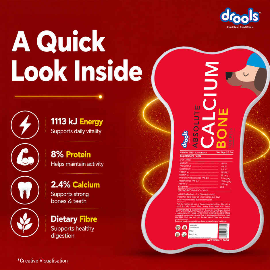 Drools Absolute Calcium Bone Jar, Dog Supplement - 40 pieces (600g)