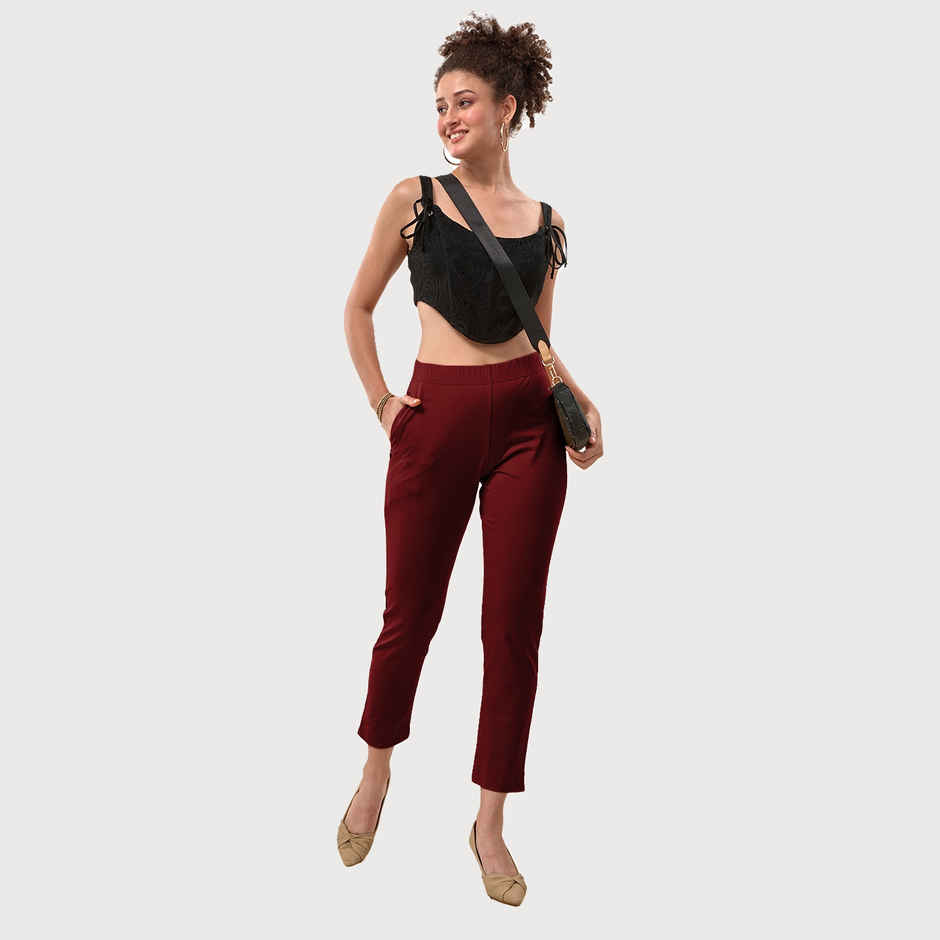 Lyra Women's Straight Pant Premium | Maroon - S