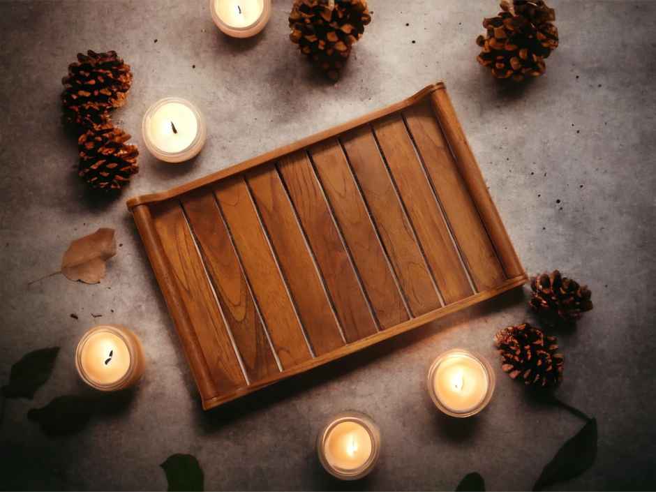 Vesta Homes Large Teak Wood Serving Tray For Home, Kitchen, Restaurant, Office |38 X 25 X 6 Cm