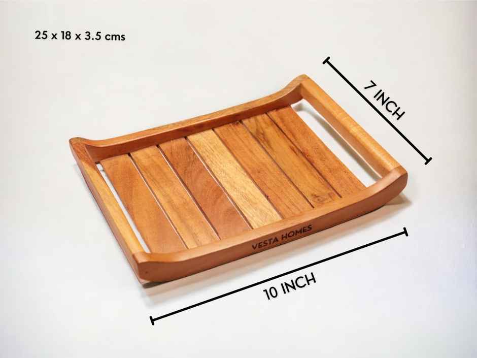 Vesta Homes Acacia Wood Small Serving Tray For Home, Kitchen, Restaurant, Office | 25 x 18 x 3.5 Cm