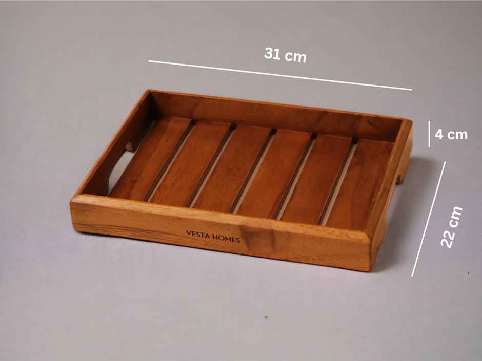 Vesta Homes Medium Teak Wood Serving Tray For Home, Kitchen, Restaurant, Office |31 X 22 X 4 Cm