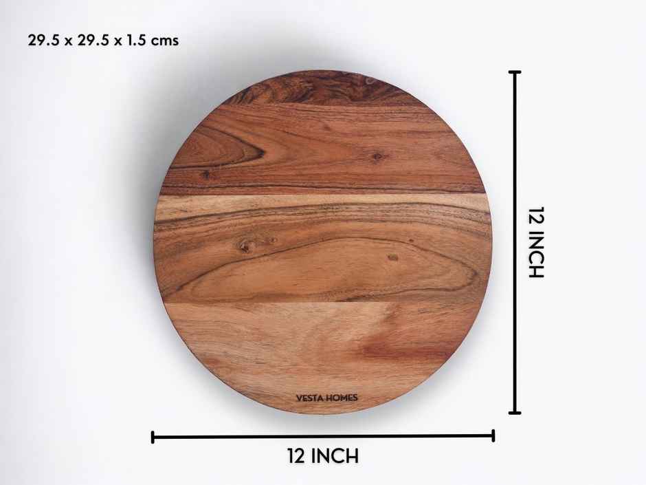 Vesta Homes Acacia Wood Round Chopping Board/Cutting/Serving Board & Platter|29.5 X 29.5 X 1.5 Cm