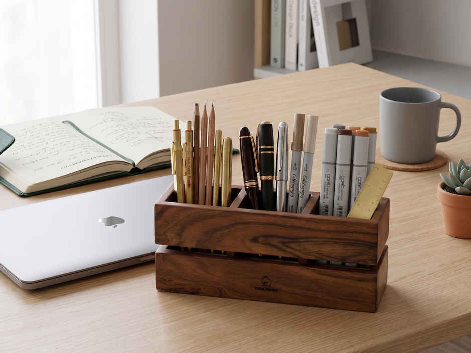 Vesta Homes Wooden Spoon Stand with Tissue Holder 3 Section Cutlery Organizer