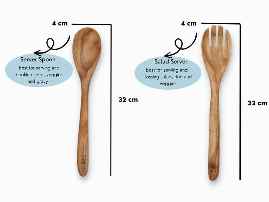 Vesta Homes Set Of 6 Neem Wood Spoon, Compact Flip, Spatula/Ladle|No Polish| Non-Stick|Hand Carved