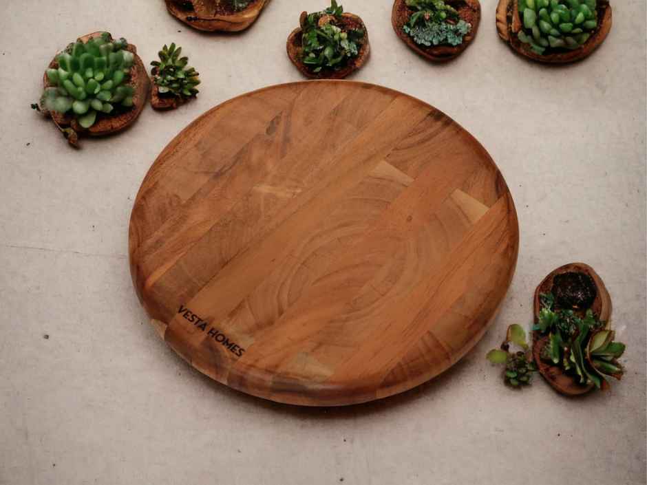 Vesta Homes Round Wooden 360 Degree Rotating Cake Stand, Dessert Platter|Dia-10.5 Inch, H- 3 Inch