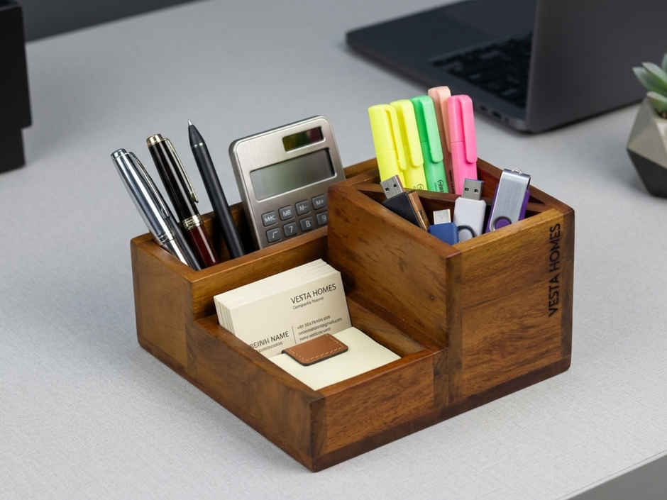 Vesta Homes Wooden Spoon Stand with Tissue Holder 4 Section Cutlery Organizer
