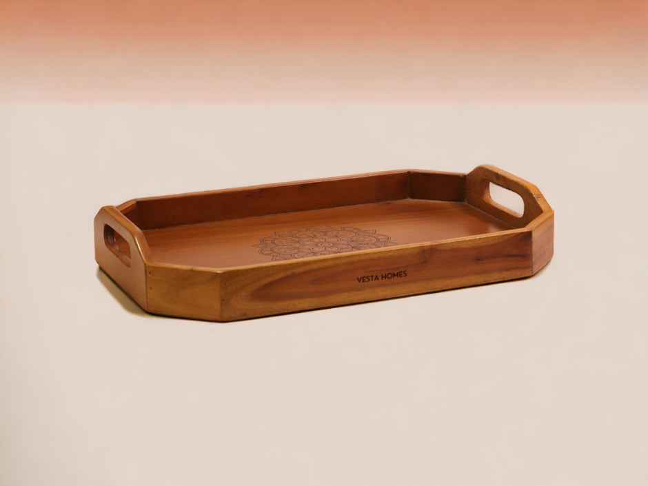 Vesta Homes Acacia Wood Serving Rectangular Tray For Home | Kitchen Organizer