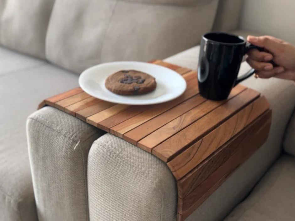 Vesta Homes Acacia Wood Sofa Armrest Tray|Tambour Tray| Foldable|Dining Table Mat|43 X 28 X 1.3 Cm